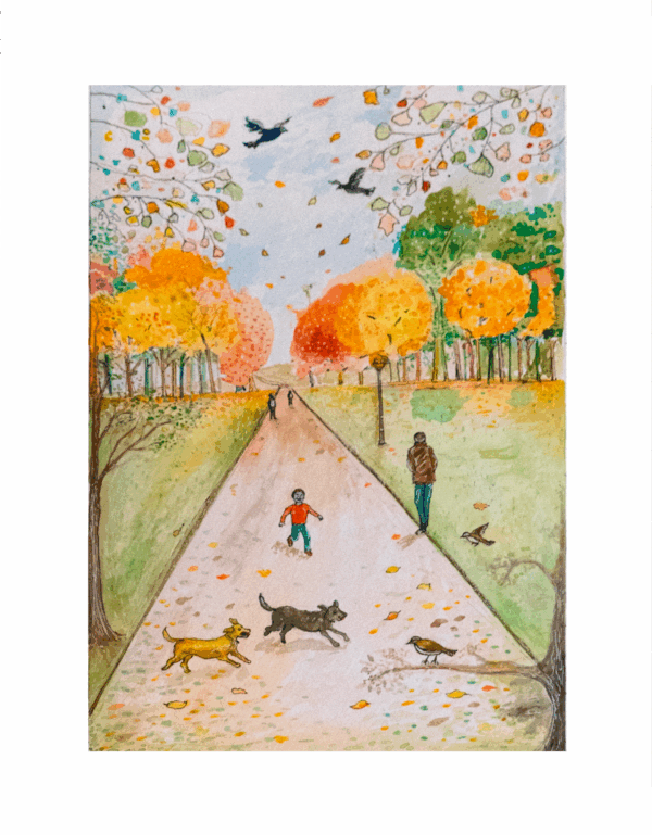 Autumn Walk in Greenwich - Watercolor print- Limited edition