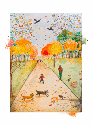 Autumn Walk in Greenwich - Watercolor print- Limited edition